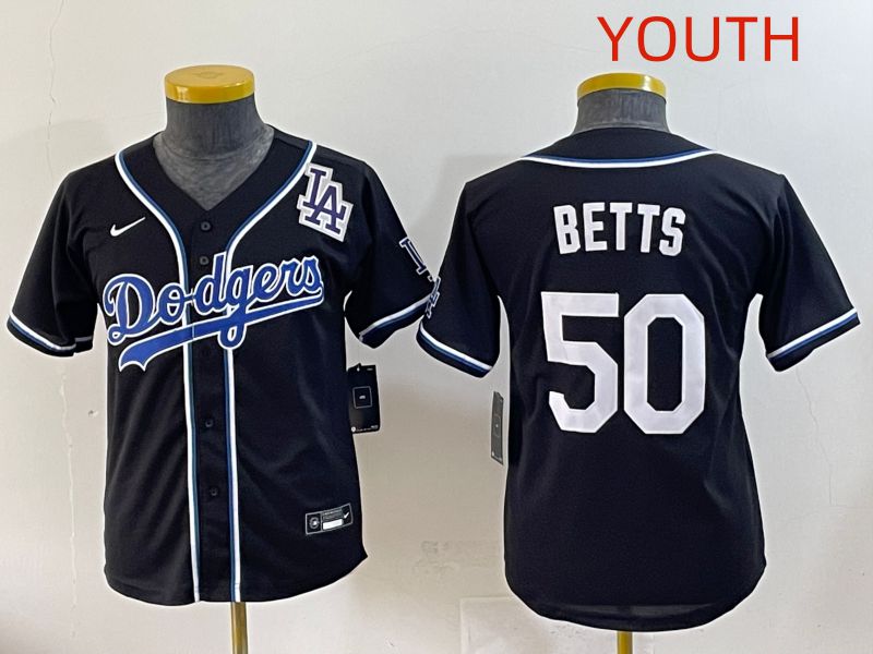 Youth 2025 Los Angeles Dodgers #50 Betts Black Three generations Fashion Nike MLB Jersey style 11->youth mlb jersey->Youth Jersey